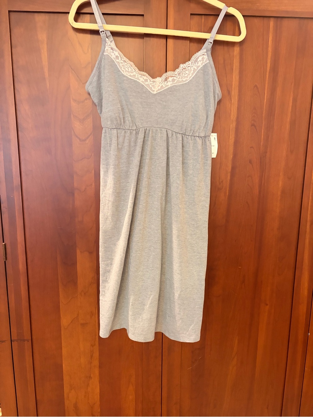 Motherhood maternity Gray with pink Lace-Trim nursing nightgown